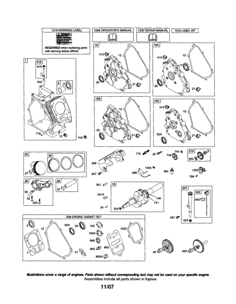 Cylinder/Crankshaft/Crankcase Diagram and Parts List for 126300 0023-3776 Briggs and Stratton Engine